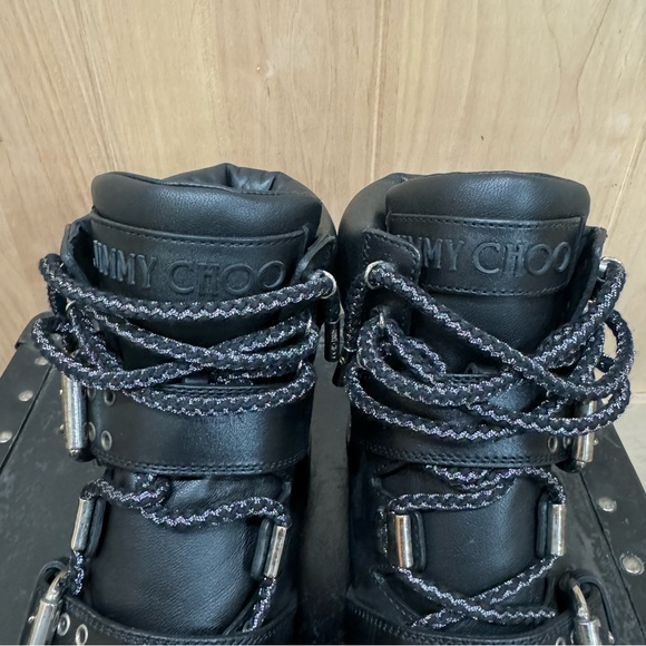 Jimmy Choo Calfskin Breeze Biker Combat Boots Sz 37.5 Black Moto Buckle Studded - Picture 5 of 16